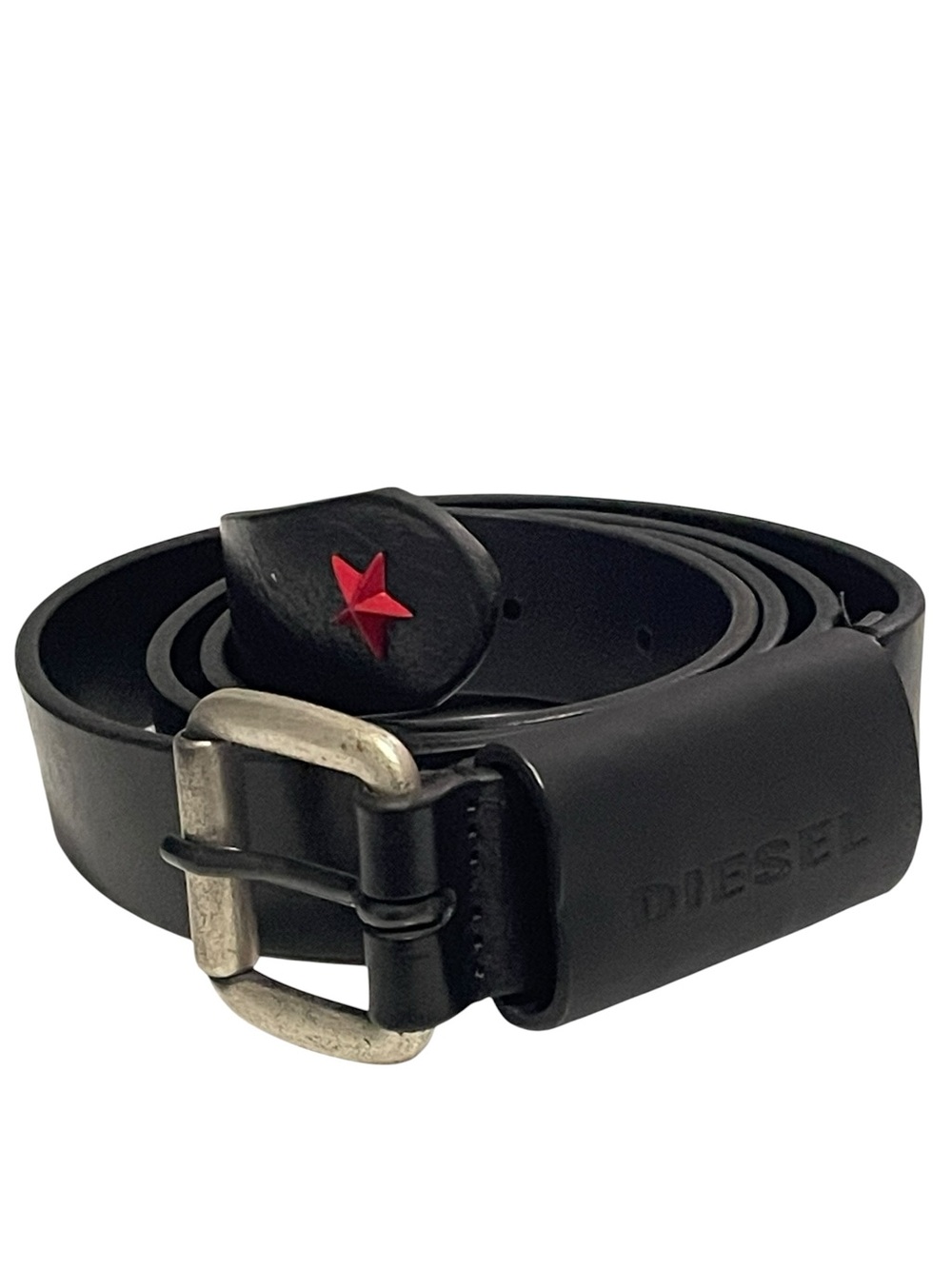 Vintage Diesel Belt Black Leather Red Star 1978 Size 42